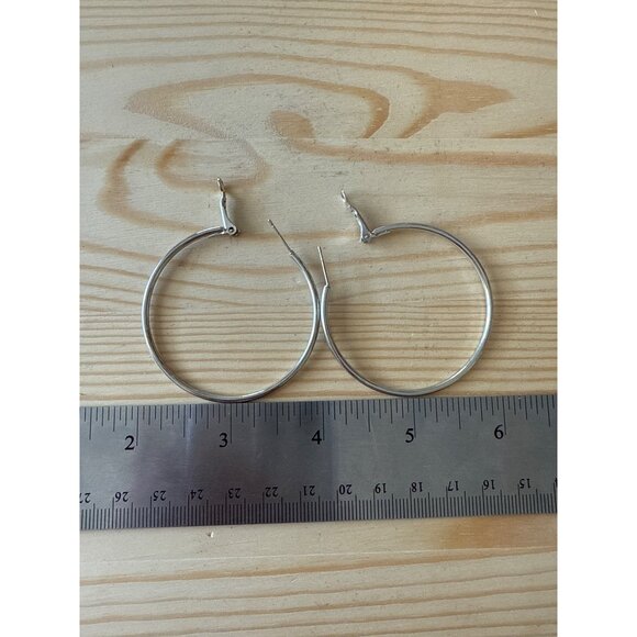Silver Hoop Earrings Large Diameter Lightweight & Durable - Picture 5 of 5
